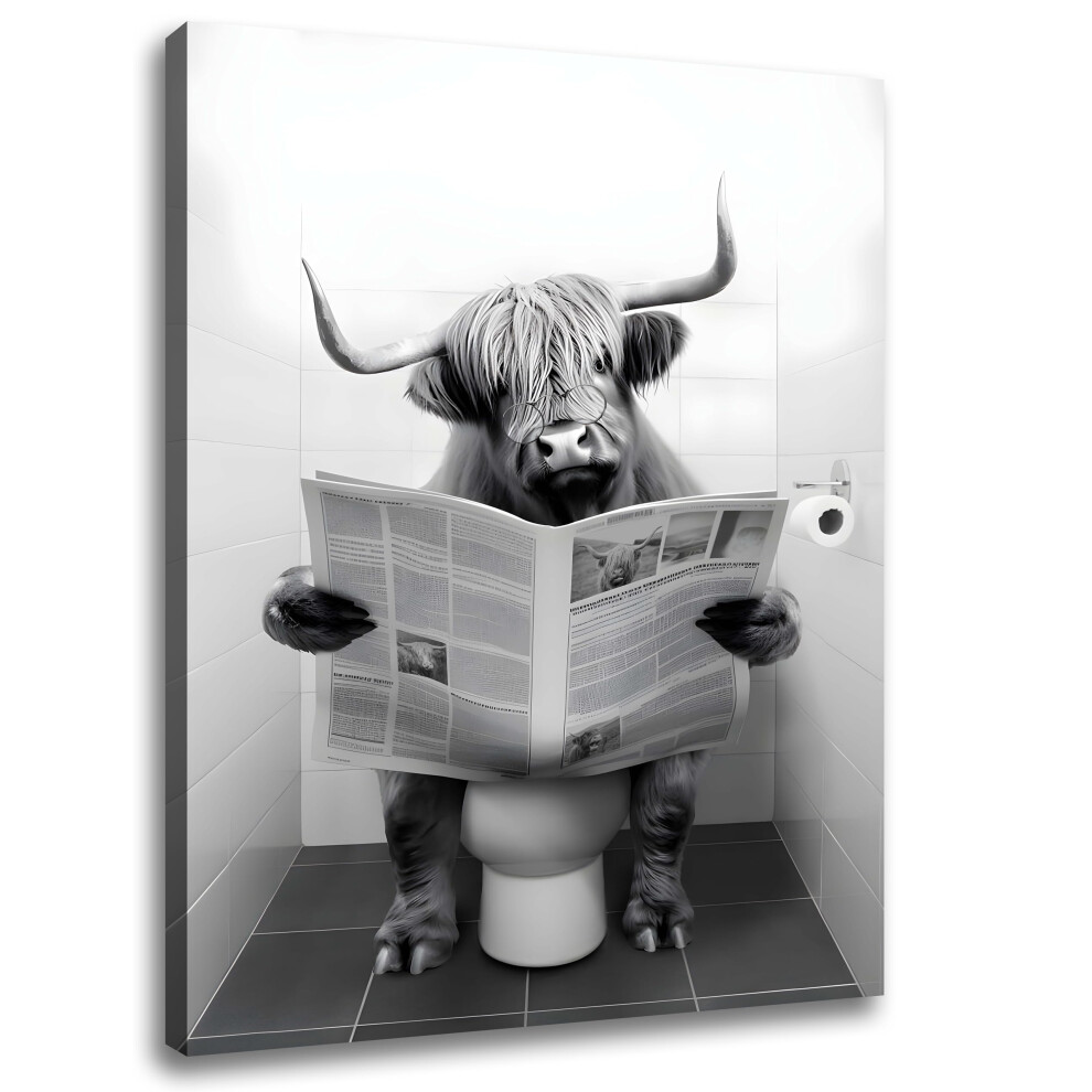 Gongyuanyihao Arts Bathroom Decor Wall Art  Humor Animals Bathroom Artwork  Myopic Eye Highland Cow Canvas Print Wall Art  Black and White Wall Art De