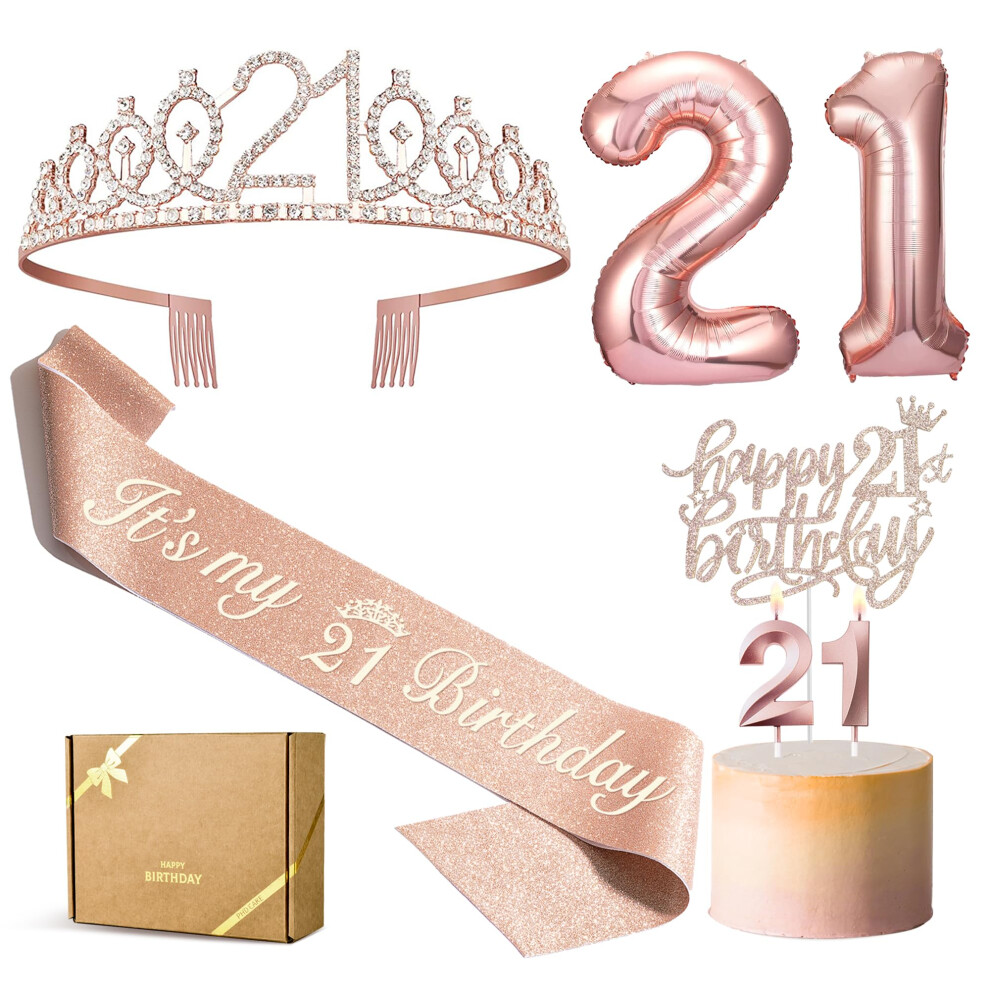 PHD CAKE 21st Birthday Decorations for her Including 21st Birthday sash Cake Topper Crown  Birthday Candles  21 Number Balloon