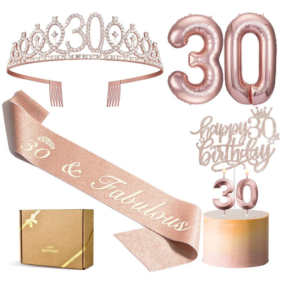 PHD CAKE 30th Birthday Decorations for Her 30th Birthday Sash Crown/Tiara  Birthday Candles Cake Toppers  30 Number Balloon