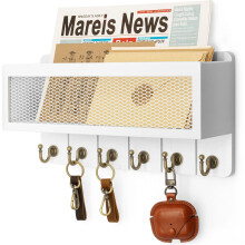 Rebee Vision Farmhouse Keyder pour mur avec organisateur de courrier: panier en maille decoratif avec 6 crochets de cles robustes - Moup Wall Mou