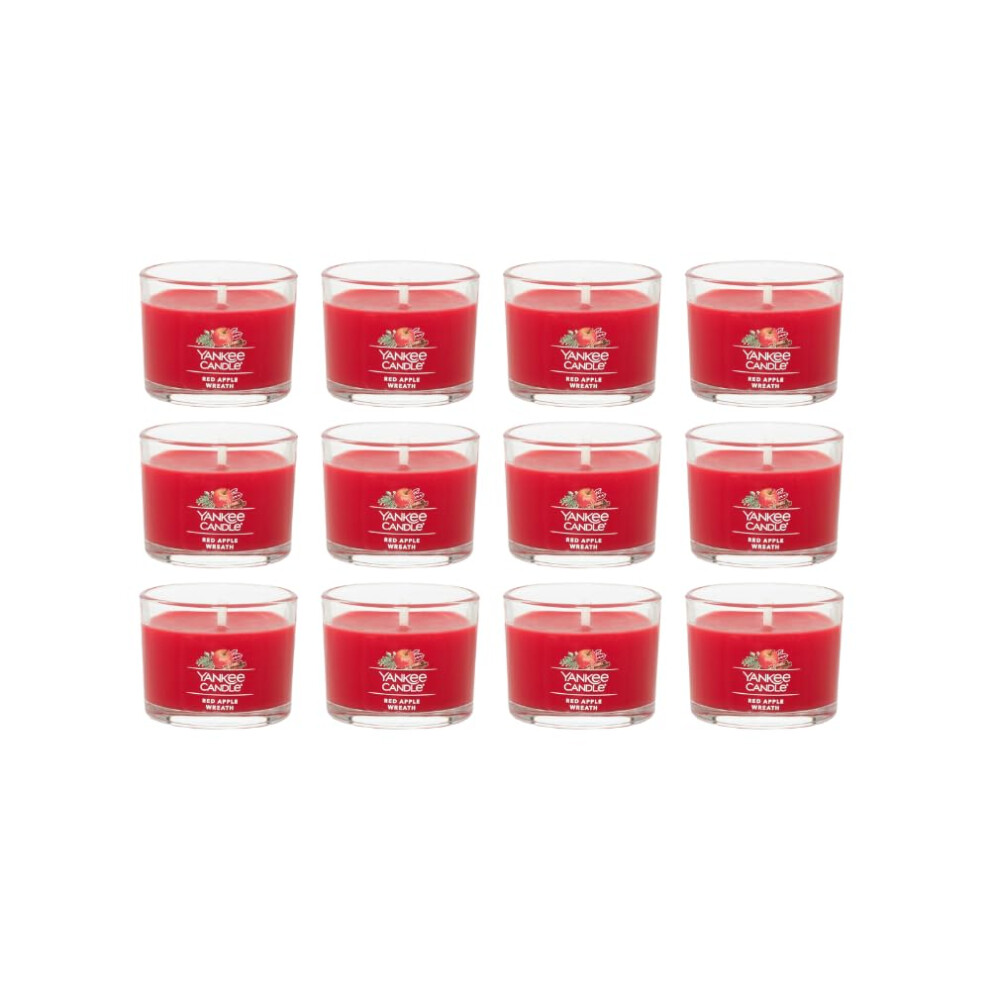 Yankee Candle Signature Votive Mini Candle Jar  Red Apple Wreath Scent  Natural Soy Wax Blend Candle with Natural Fiber Wick  1.3 OZ Glass Jar (Pack o