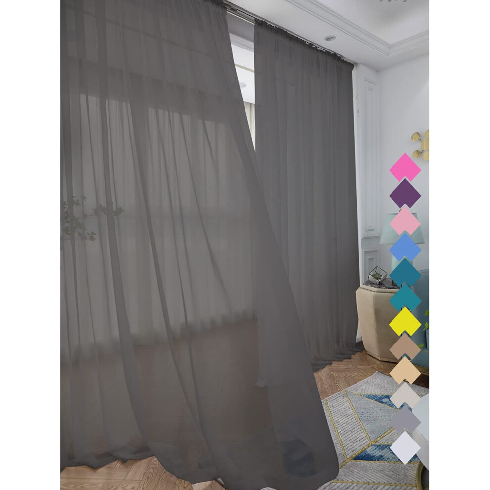 Rideaux transparents gris fonc    LONGTAI de 274 cm de long, 2 panneaux, avec passe-tringle, pour chambre d'enfant, salon, cour, cuisine