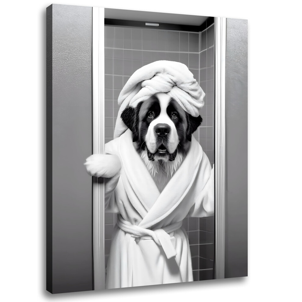 Cute Little Animal Just Finished Bathing Wall art  Funny Animal Canvas Print Picture for Bathroom Bedroom  Dogs Wear Bathrobes Wall Prints  Black and