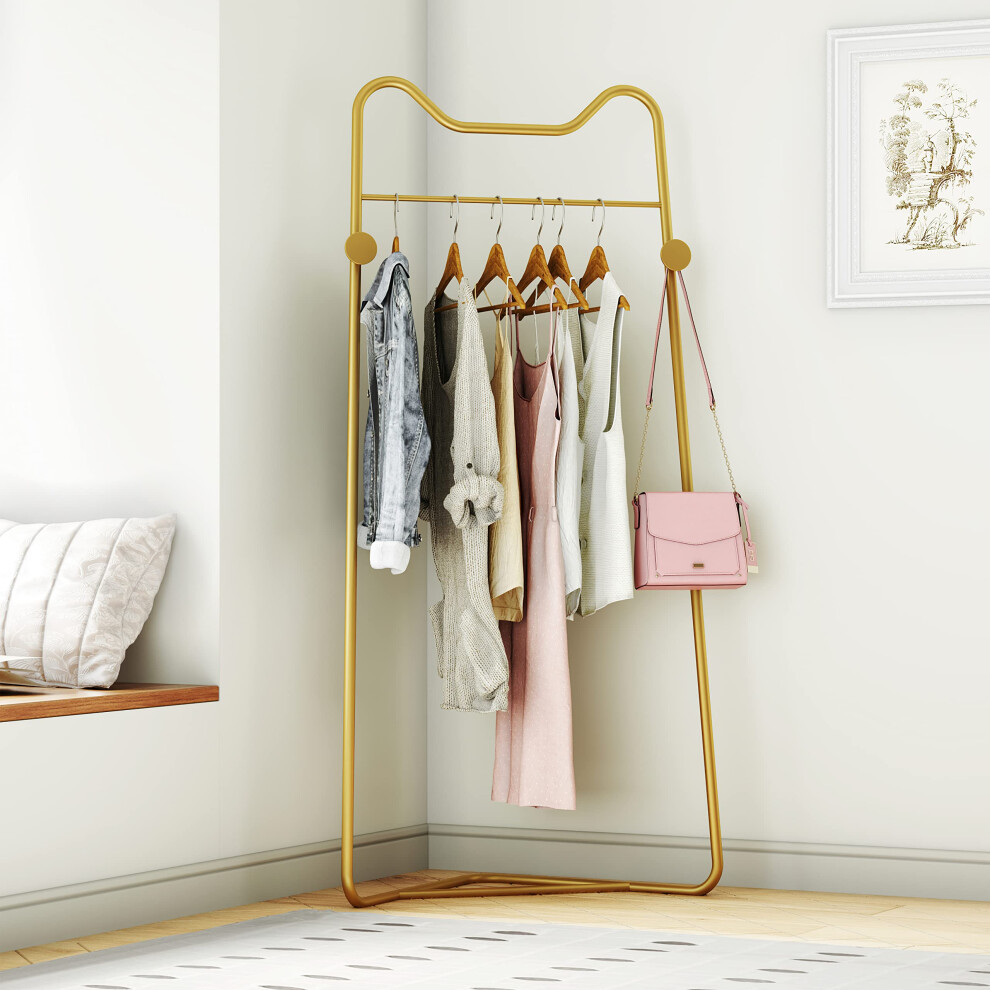 HKaikzo Gold Metal Corner Coat Rack  Modern Clothing Rack Hall Tree with 2 Hooks for Clothes Hat Scarf  Freestanding Clothes Rack for Hallway Entryway-image-OPC-PFSV5X7-NEW