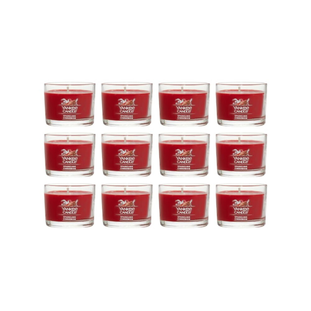 Yankee Candle Signature Votive Mini Candle Jar  Sparkling Cinnamon Scent  Natural Soy Wax Blend Candle with Natural Fiber Wick  1.3 OZ Glass Jar (Pack