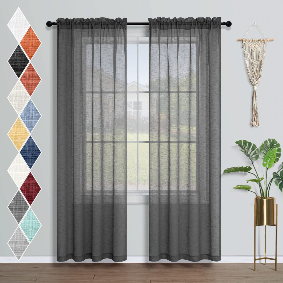 Rideaux gris fonc    Mrs. Naturall de 243 cm de long pour le salon, ensemble de 2 panneaux avec passe-tringle, aspect lin, filtrant la lumi   re, rid