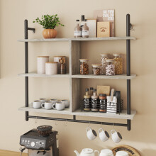 Bestier 41.5"" Floating Pipe Shelving Kitchen Shelves Wall Mounted 3 Tier Ladder Shelf Hanging with Circular Tube Display Bookshelf Storage for Living