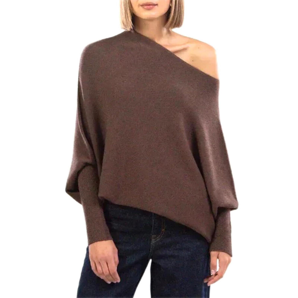 (blue) Asymmetric Draped Jumper, A Jumper As Ultra Soft As The Clouds Ladies Long Sleeve Slouch Batwing Plain Soft Knitted Jumper-image-OPC-PFSV99N-NEW