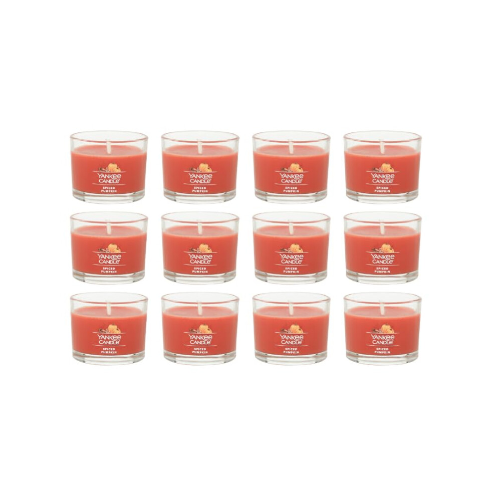 Yankee Candle Signature Votive Mini Candle Jar  Spiced Pumpkin Scent  Natural Soy Wax Blend Candle with Natural Fiber Wick  1.3 OZ Glass Jar (Pack of