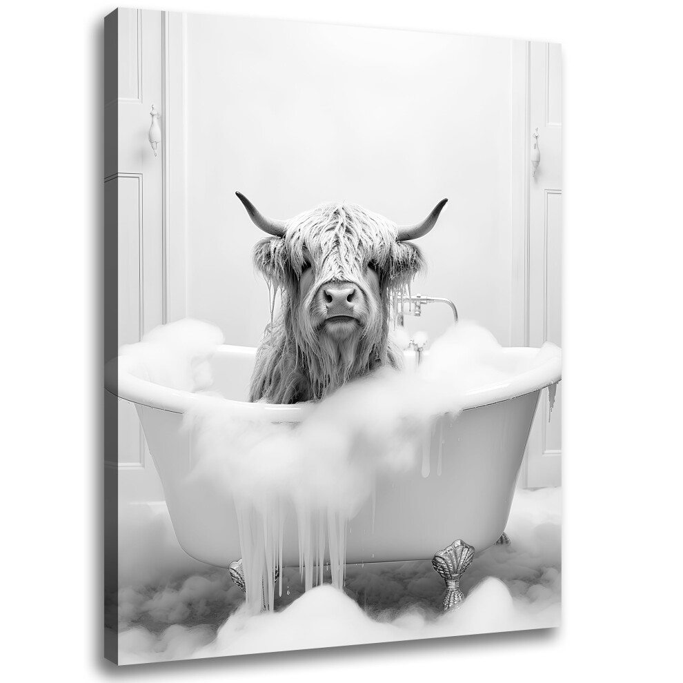 Highland Cow in Bathtub Wall Art for Bathroom  Funny Animal Painting Pictures Canvas Wall Decor  Cute Animal Poster Art for Bathroom  Modern Wrapped C