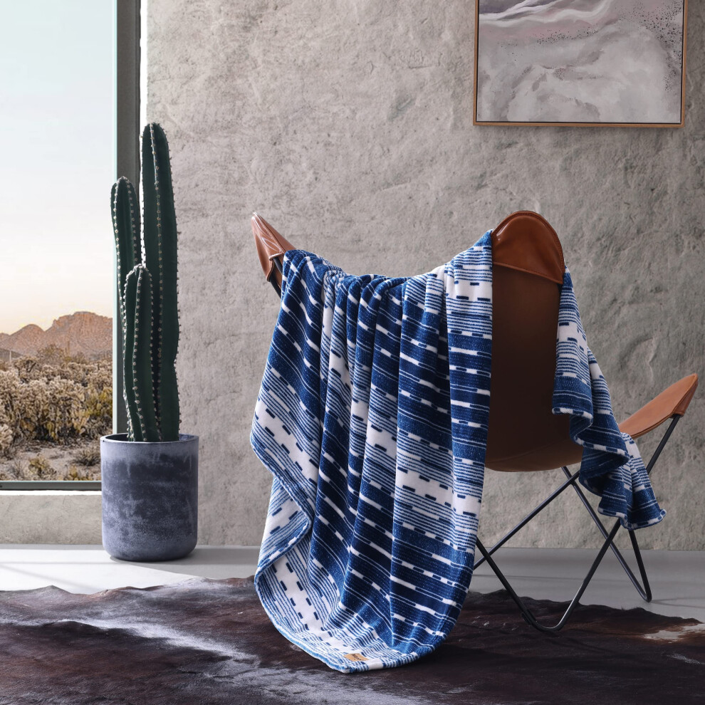 Wrangler - Throw Blanket  Soft Plush Fleece Bedding  Western Decor for Bed or Couch (Logan Stripe Blue  50"""" x 60"""")
