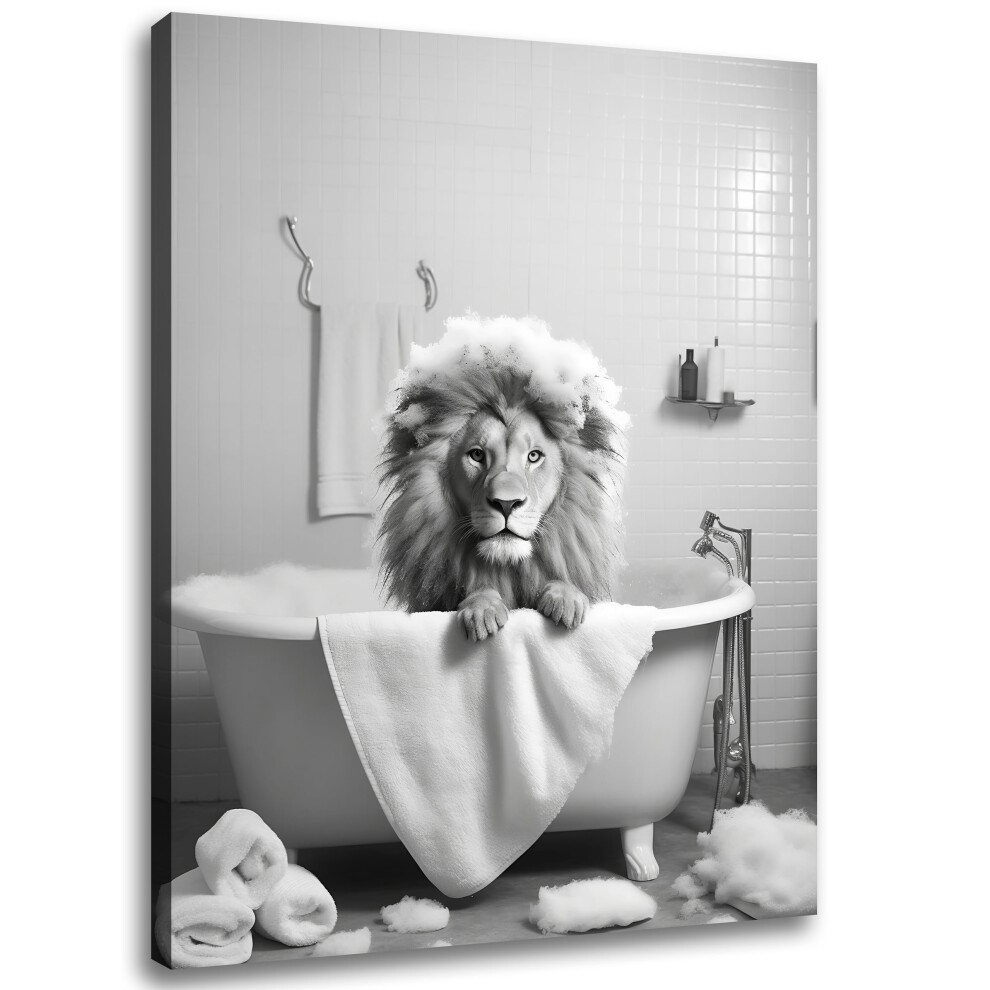 Gongyuanyihao Arts Funny Bathroom Wall Art Decor  Bathtub Canvas Lion Wall Art Prints  Farmhouse Decor  Humor Animals Modern Wrapped Canvas Painting P