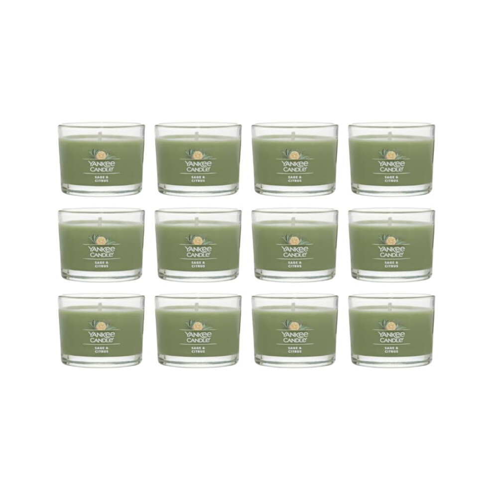 Yankee Candle Signature Votive Mini Candle Jar  Sage & Citrus Scent  Natural Soy Wax Blend Candle with Natural Fiber Wick  1.3 OZ Glass Jar (Pack of 1