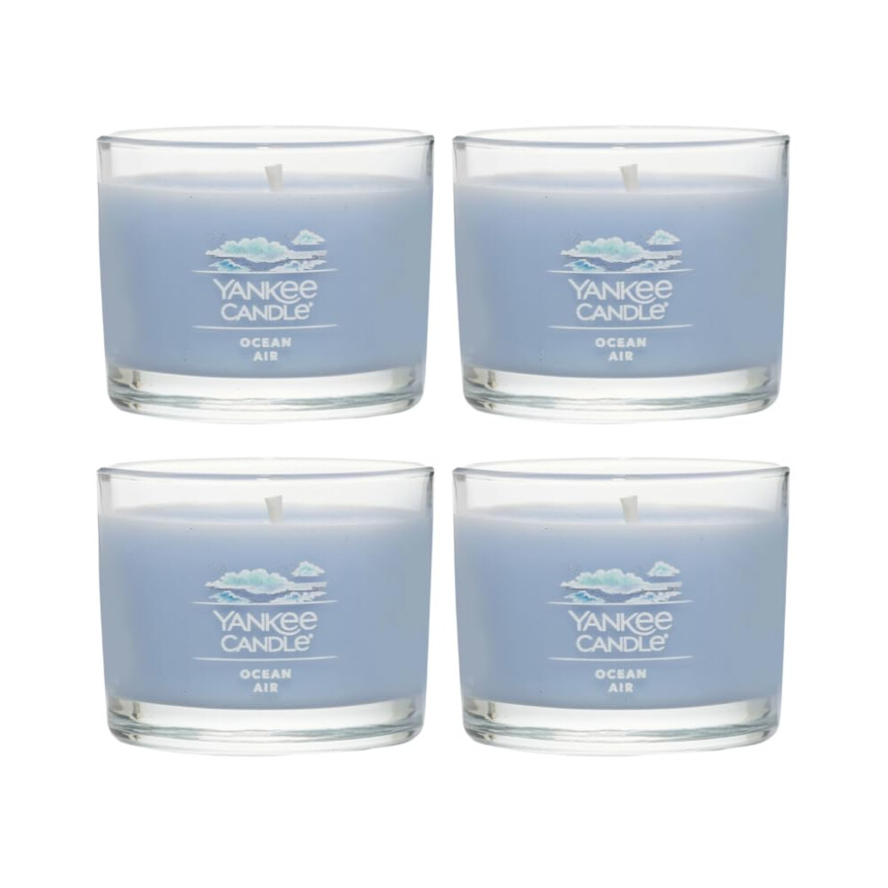 Yankee Candle Signature Votive Mini Candle Jar  Ocean Air Scent  Natural Soy Wax Blend Candle with Natural Fiber Wick  1.3 OZ Glass Jar (Pack of 4)