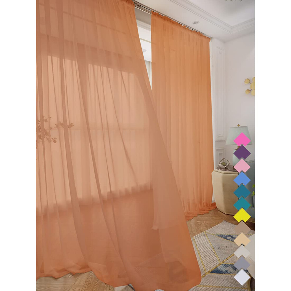 Longtai Fenstervorh?Nge, Braun, Transparent, 228 Cm Lang, 2 Paneele, Einfache Stangentaschen-Vorh?Nge F?R Schlafzimmer, Kinder, Wohnzimmer, Garten, K?-image