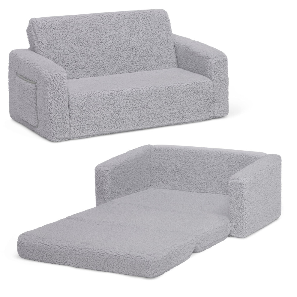 Delta Children Cozee Flip-Out Sherpa 2-in-1 Convertible Sofa to Lounger for Kids  Grey