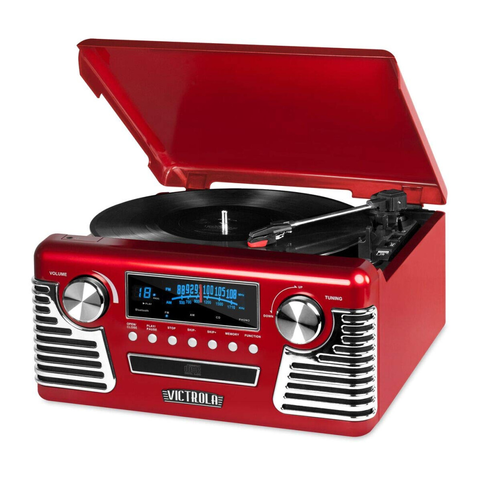 Victrola 50's Retro Bluetooth Record Player & Multimedia Center with Built-in Speakers - 3-Speed Turntable  CD Player  AM/FM Radio | Wireless Music St