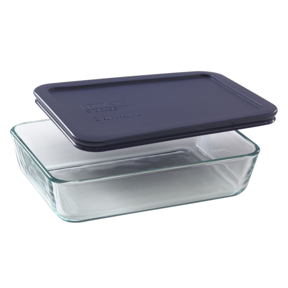 Pyrex 3-Cup Single Rectangular Food Storage Container with BPA-Free Lid  Non-Toxic  Tempered Non-Pourous Glass  Microwave  Dishwasher  Freezer and Ove