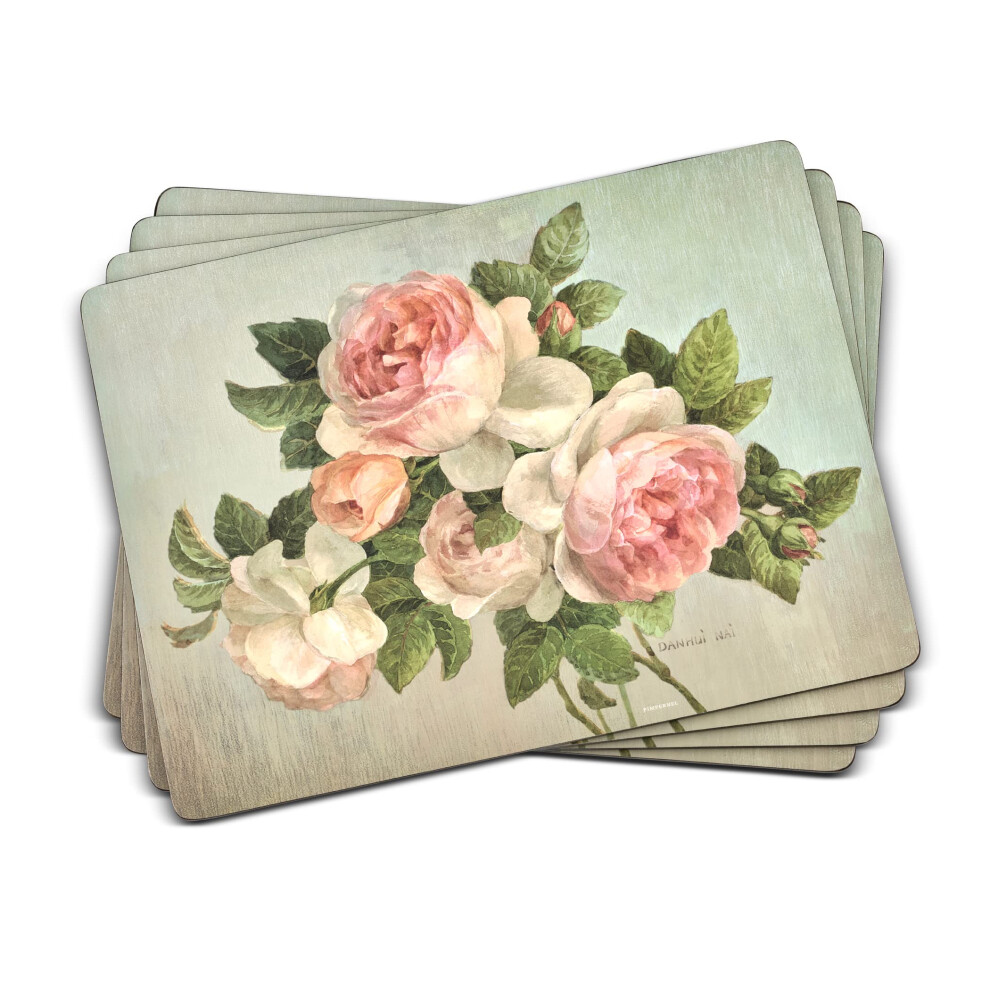 Pimpernel Antique Roses Collection Placemats | Set of 4 | Heat Resistant Mats | Cork-Backed Board | Hard Placemat Set for Dining Table | Measures 15.7