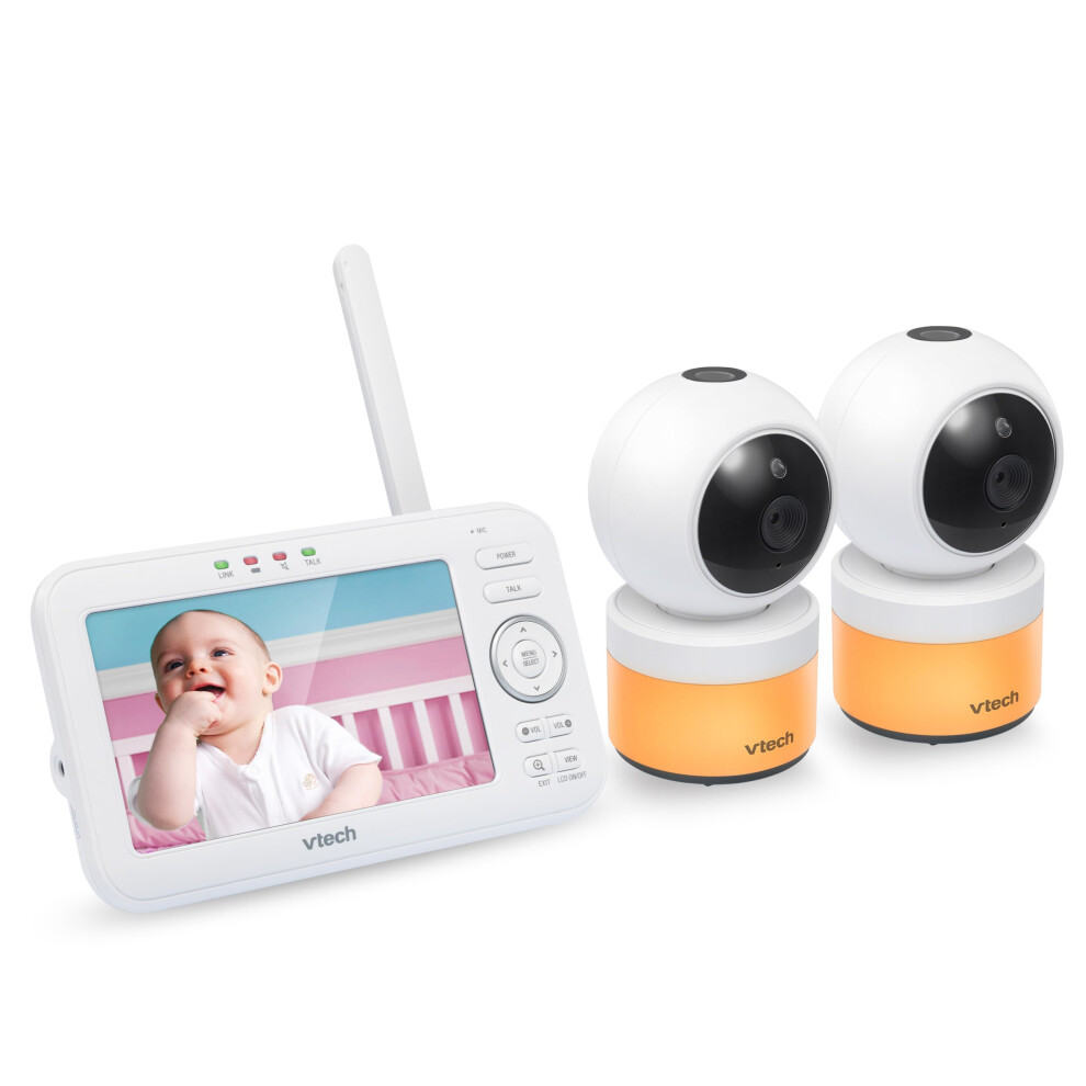 VTech VM5463-2 Baby Monitor 5"" Screen with 2 Cameras  Pan-Tilt- Zoom  Night Light  Glow On The Ceiling Projector  Two-Way Talk  Secure Transmission N