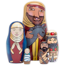 Bits and Pieces - 5 poupées gigognes de la Sainte Famille - Figurines de Noël peintes à la main en bois