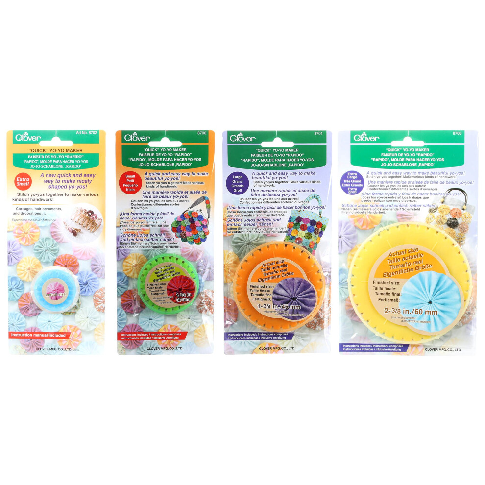 Bundle of Four (4) Quick Yo-Yo Makers: Extra Small (makes 3/4"" yo-yos)  Small (makes 1.25"" yo-yos)  Large (makes 1.75"" yo-yos)  and Extra Large (ma