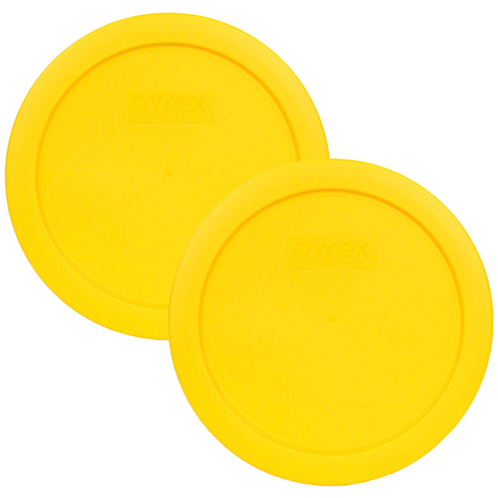 Pyrex Bundle - 2 Items: 7201-PC 4-Cup Meyer Lemon Yellow Plastic Food Storage Lids Made in the USA