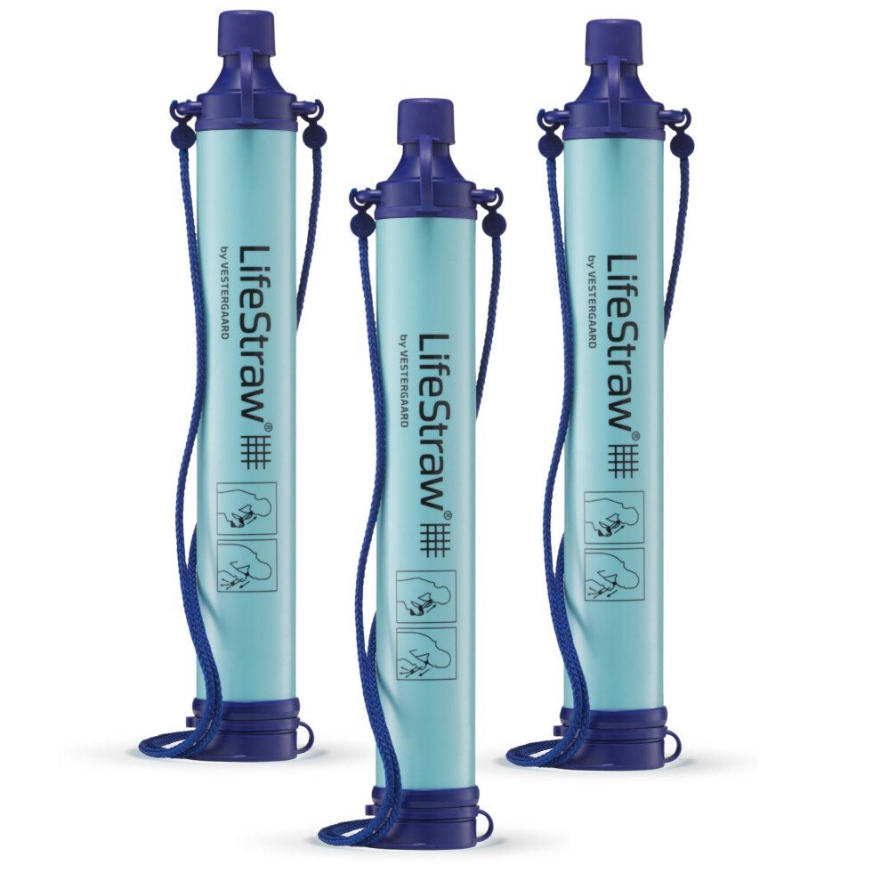 LifeStraw Personal Water Filter for Hiking  Camping  Travel  and Emergency Preparedness  3 Pack  Blue-image-OPC-PFSVMNK-NEW