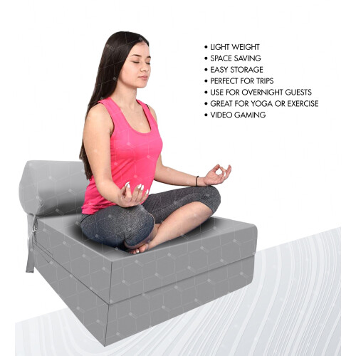 (Grey) Single Portable Fold Out Z Bed Sofa Guest Futon 2