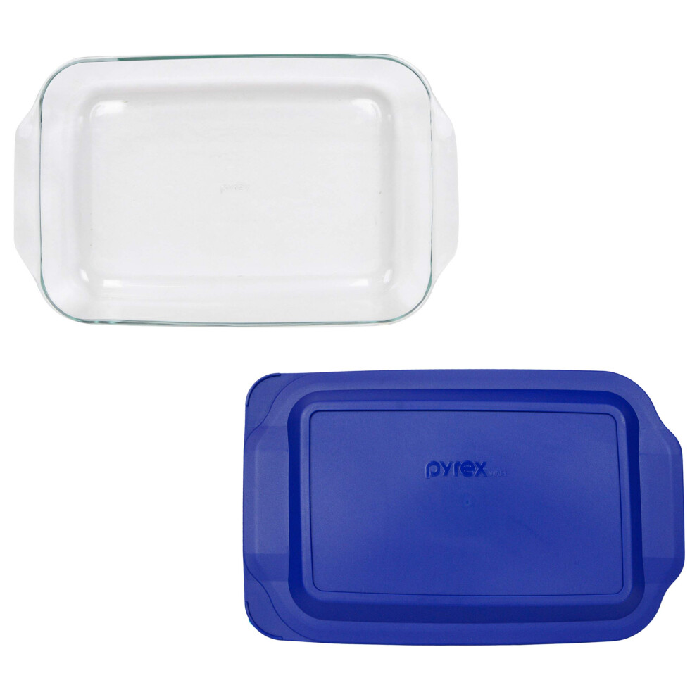 Pyrex 233 3qt Glass Baking Dish with 233-PC 3qt Blue Lagoon Lid - Original Genuine Pyrex - Made in the USA