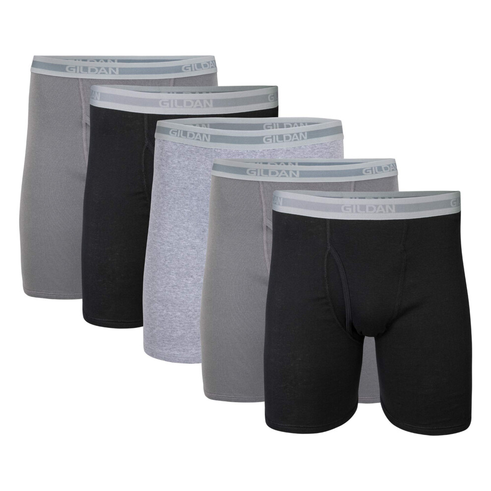 Gildan Men's Underwear Boxer Briefs  Multipack  Black/Charcoal/Sport Grey (5-Pack)  Large