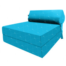 (Aqua) Single Portable Fold Out Z Bed Sofa Guest Futon