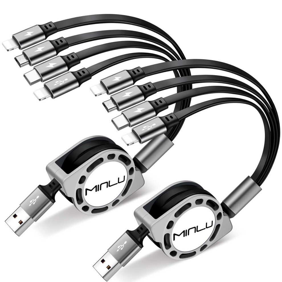 Minlu Multi Charging Cable 4A 2Pack 4Ft Retractable Multi Fast Charger Cable Multiple Charging Cord 4 In 1 Multi Usb Cable With Type C/Micro Usb Po 192594076421