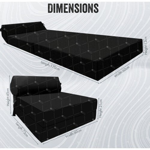 (Black) Single Portable Fold Out Z Bed Sofa Guest Futon 2