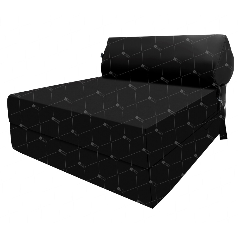 (Black) Single Portable Fold Out Z Bed Sofa Guest Futon