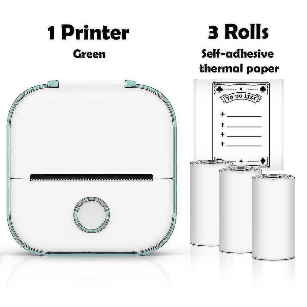 ( B) Phomemo T02 Mini Printer Portable Printer Thermal Printing Sticker Wireless Inkless Pocket Printer Self-Adhesive Label Printer -Ys Green