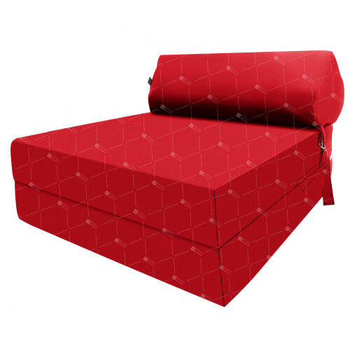 (Red) Single Portable Fold Out Z Bed Sofa Guest Futon