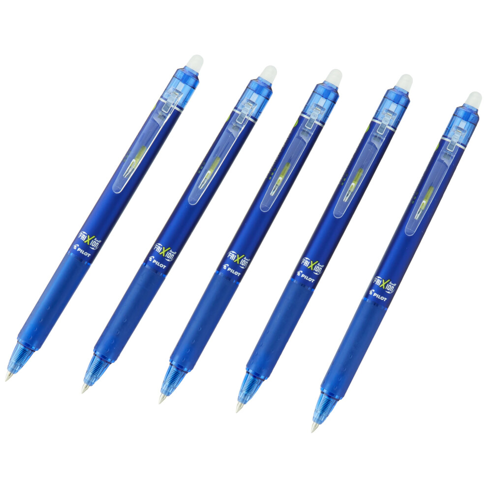 Pilot Frixion Ball Knock Retractable Erasable Gel Ink Pens fine Point  - 0.5 mm - Blue Ink- Value Set of 5 & 6 Gel Ink Pen Refill Pack