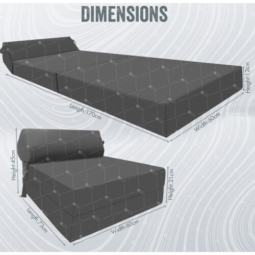 (Dark Grey) Single Portable Fold Out Z Bed Sofa Guest Futon 2