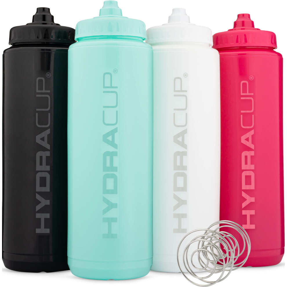 Hydra Cup Sport [4 Pack] 32 oz Squeeze Water Bottles Fast Flow Sports Water Bottle with Ball Blender Whisk Bike & Cycling Water Bottle Travel To Go