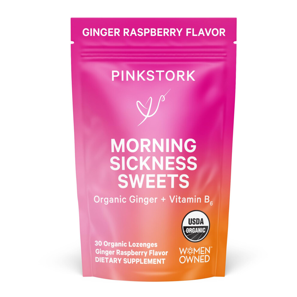 Pink Stork Morning Sickness Sweets Organic Raspberry Ginger Candy With Vitamin B6 For Morning Sickness Motion Sickness Prenatal Heartburn - Pregnan