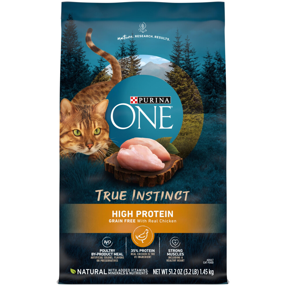 Purina ONE Natural  High Protein  Grain Free Dry Cat Food  True Instinct With Real Chicken - 3.2 lb. Bag