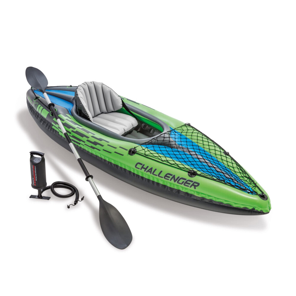 Intex 68305EP Challenger K1 Inflatable Kayak Set: Includes Deluxe 86in Kayak Paddles and High-Output Pump - Adjustable Seat with Backrest - Removable