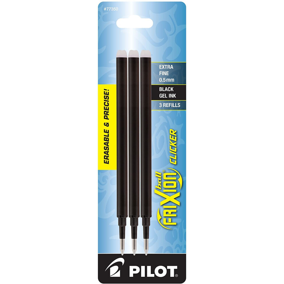 Pilot  FriXion Ball Gel Ink Refills for Erasable Pens  Extra Fine Point 0.5 mm  Pack of 3  Black