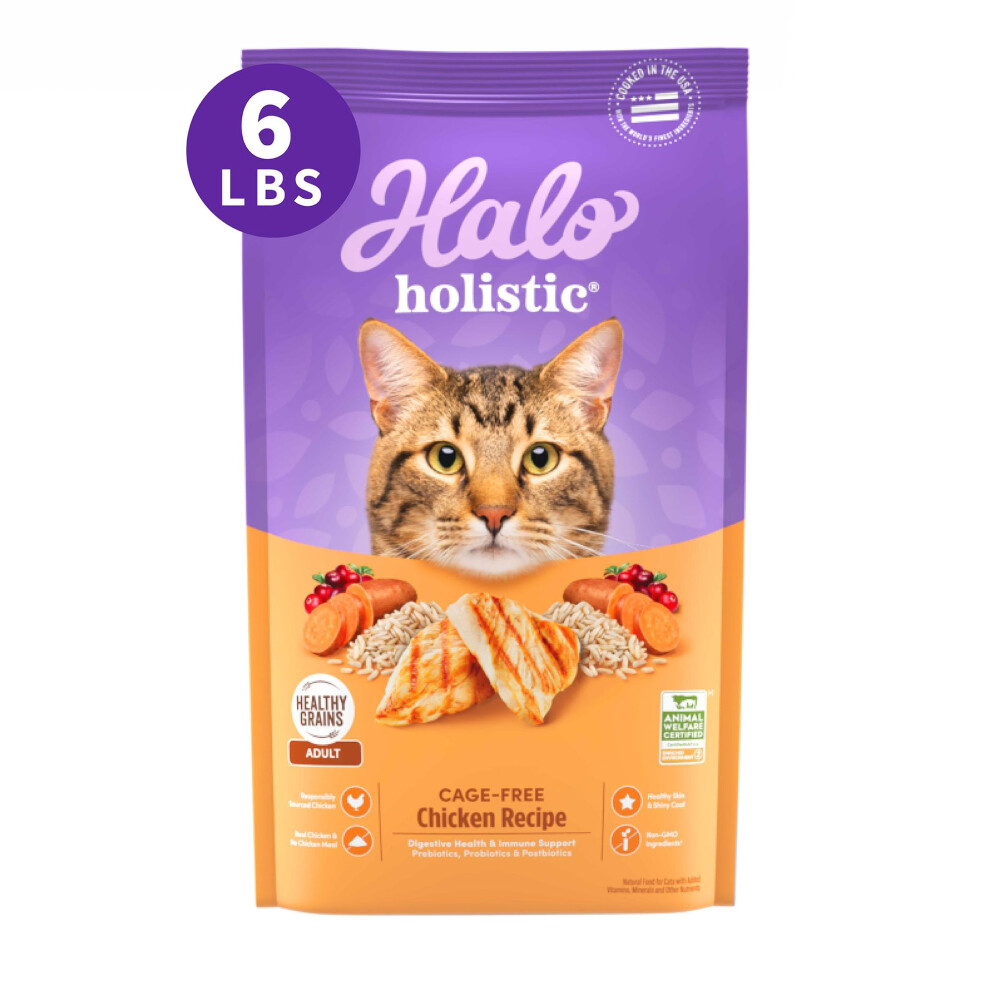 Halo Holistic Cat Food Dry  Cage-free Chicken Recipe  Complete Digestive Health  Dry Cat Food Bag  Adult Formula  6-lb Bag