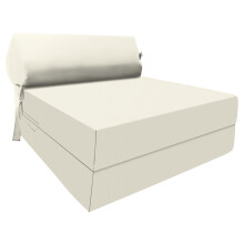 (Cream) Single Portable Fold Out Z Bed Sofa Guest Futon