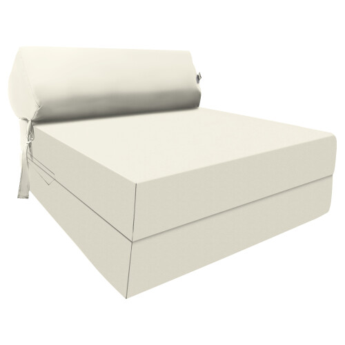 (Cream) Single Portable Fold Out Z Bed Sofa Guest Futon