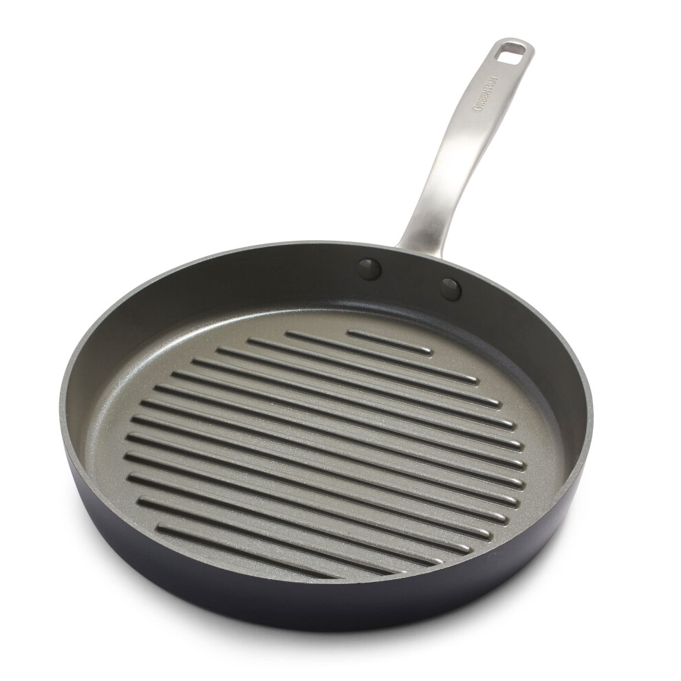 GreenPan Chatham Hard Anodized Healthy Ceramic Nonstick  11"" Grill Pan  PFAS-Free  Dishwasher Safe  Oven Safe  Gray