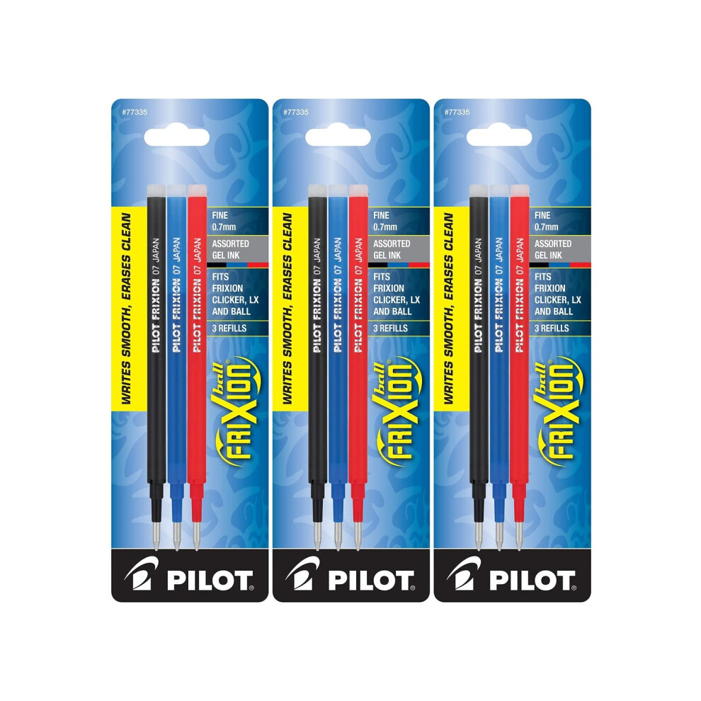 Pilot Gel Ink Refills for FriXion Erasable Gel Ink Pen  Fine Point  Assorted Ink  Pack of 9 (77335)