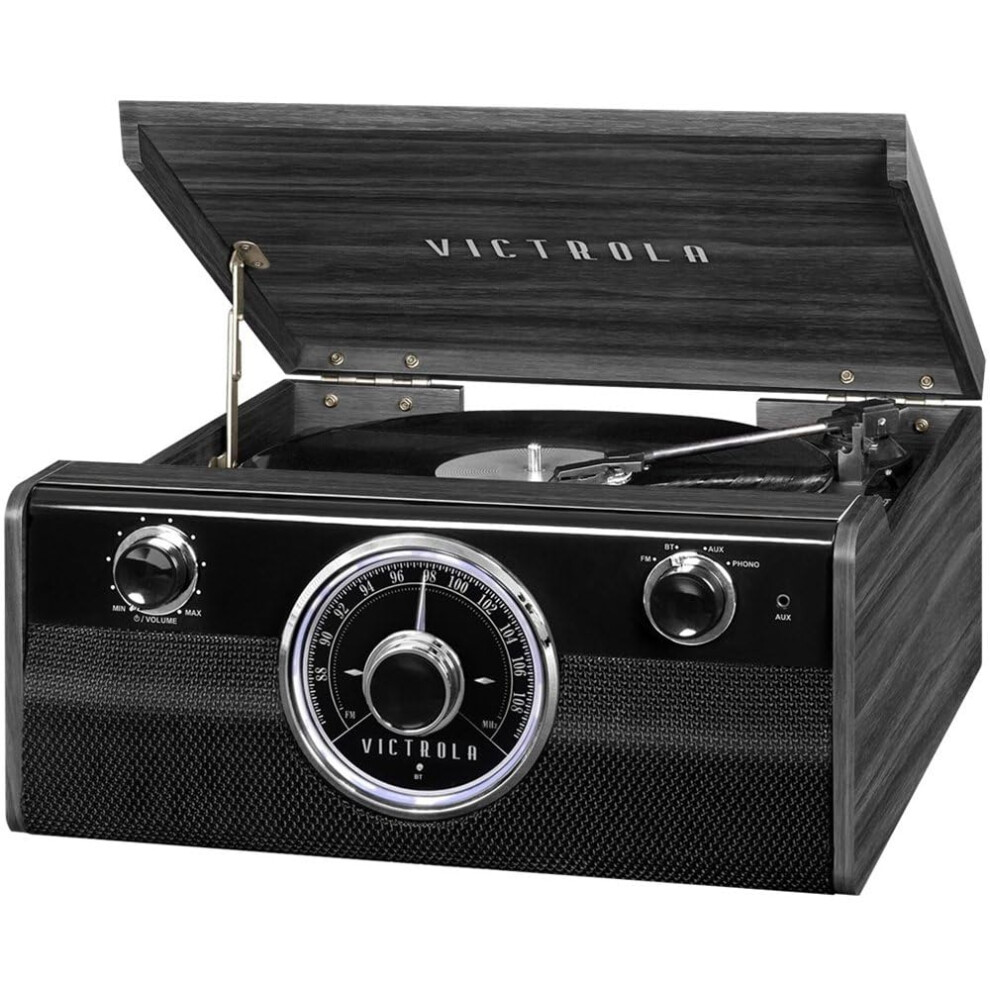 Victrola Metropolitan Mid Century 4-in-1 Bluetooth Record Player & Multimedia Center with Built-in Speakers - 3-Speed Turntable  AM/FM Radio  Wireless